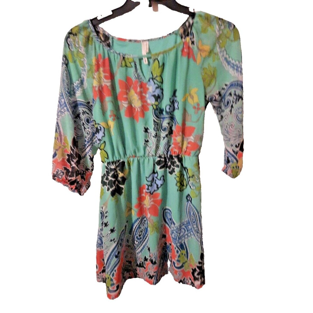 Hello MISS Green Floral Dress – Women’s Size Small – Boho Sundress Vibe